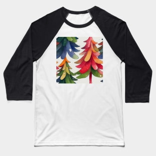 Multi-color Rainbow Watercolor Christmas Trees with Stars and Ball Ornaments Baseball T-Shirt